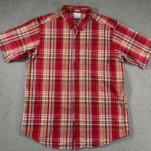 Columbia Short Sleeve Plaid Button Down Shirt Mens XLT Tall Red
